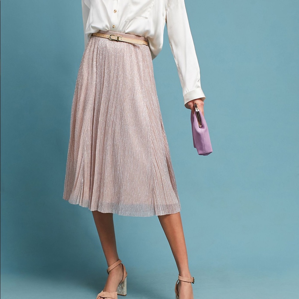 Maeve Ambra Rose Gold Pleated Midi Skirt
